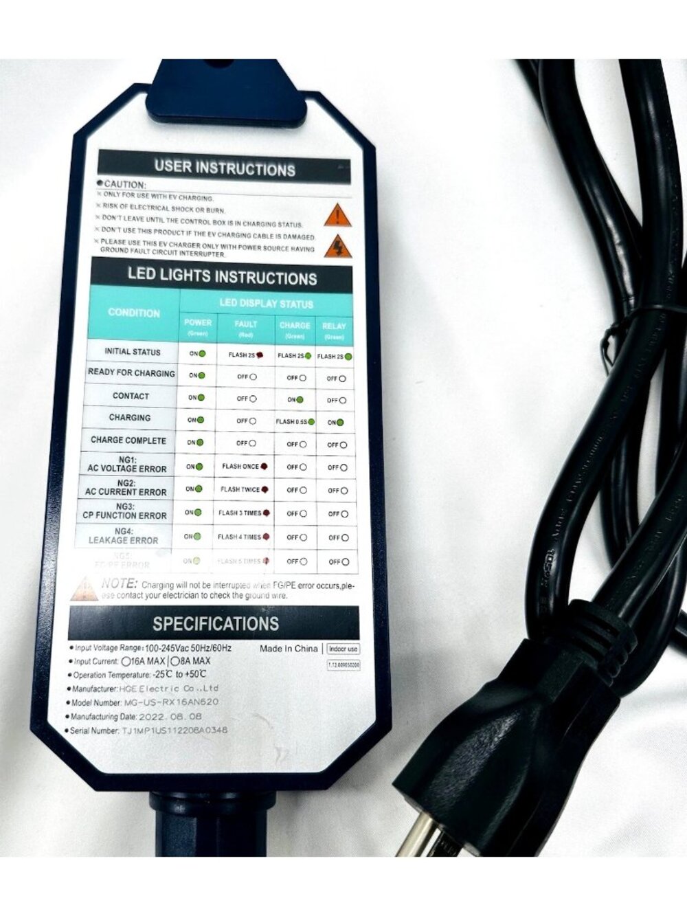 Megear Portable Level 1 EV Charger Model MG-US-WE16AN620 NEMA5-20‎ Plug 100-245V - Picture 4 of 13